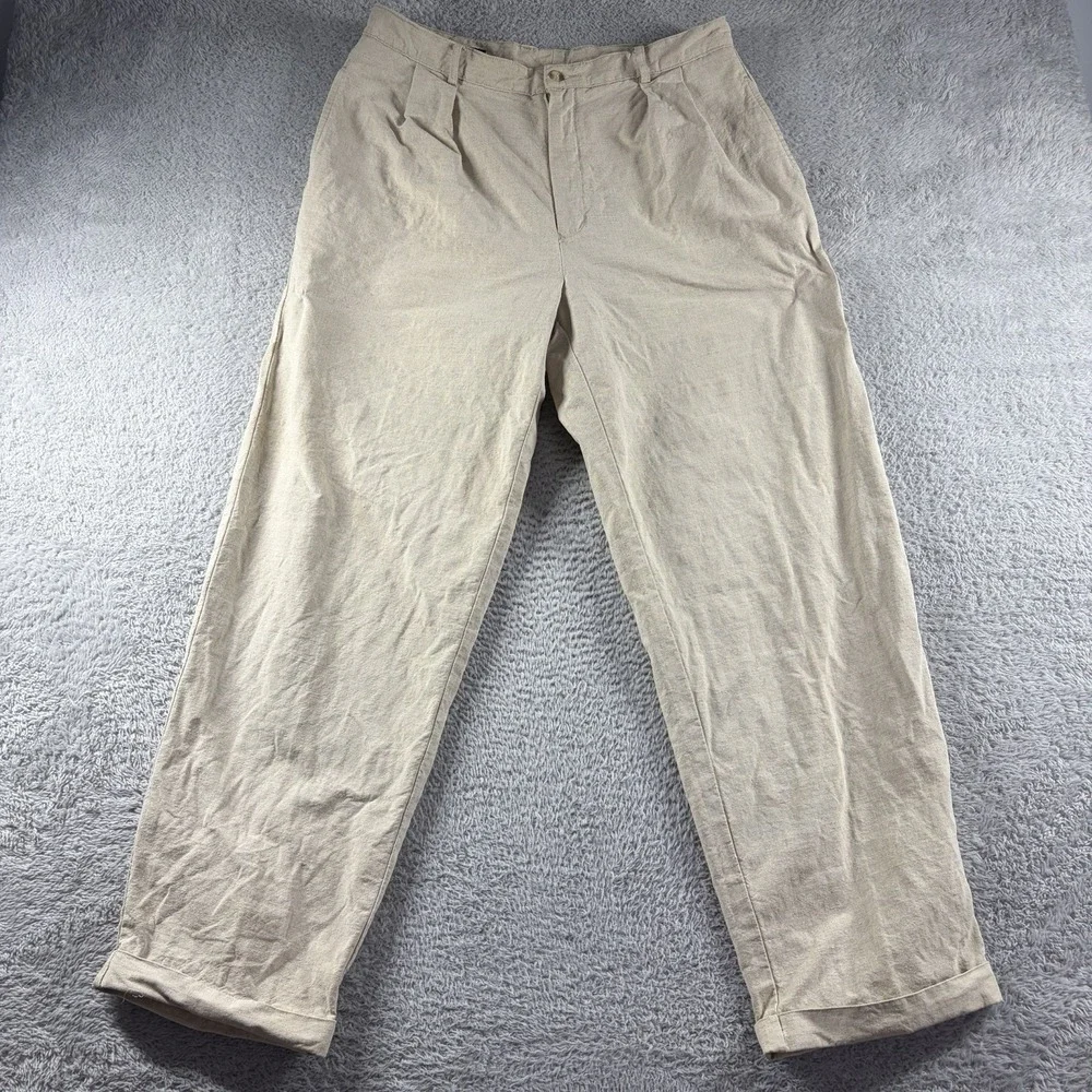 Metropolitan View Pleated Linen Blend Pants Mens 34x30 Ivory Beige Dress Chino